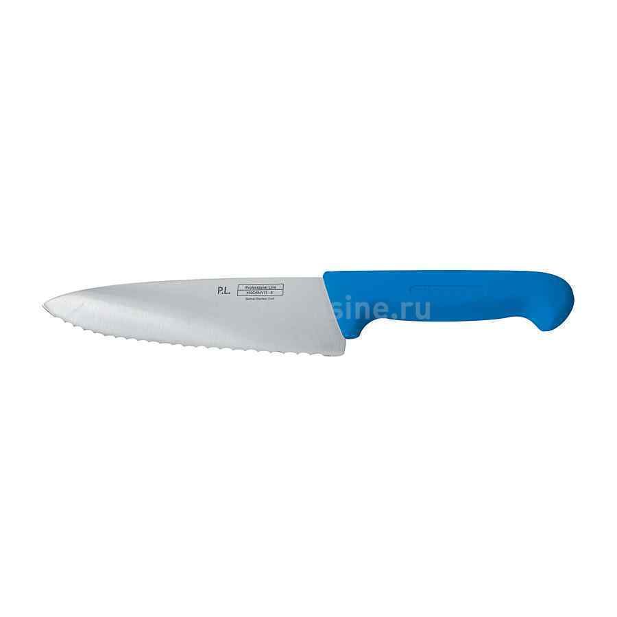Нож PRO-Line поварской, синяя пластиковая ручка, волнистое лезвие, 25 см, P.L. Proff Cuisine
