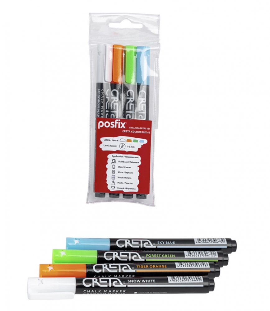 CHALKMARKERS SET  CRETA COLOUR MIX #2 НАБОР ЦВЕТНЫХ МЕЛОВЫХ МАРКЕРОВ CRETA COLOUR MIX #2