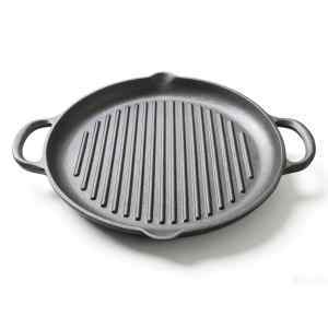 Сковорода-гриль D 31см h 3см с двумя ручками чугун Enigma Cookware Double Spout Striped Round Roasting Pan